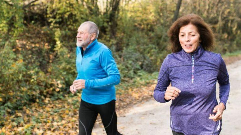 Senior couple running together