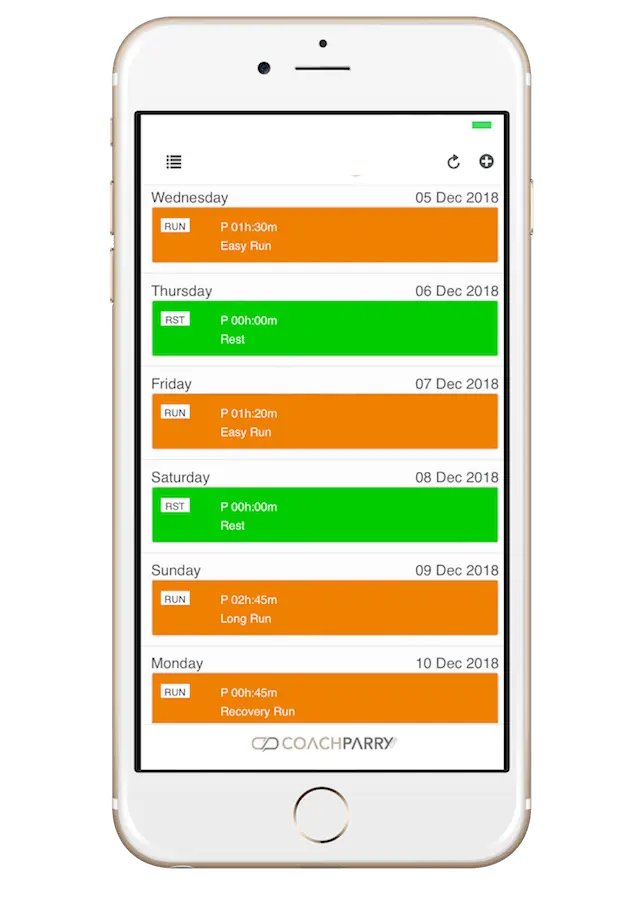 Phone showing training plan interface